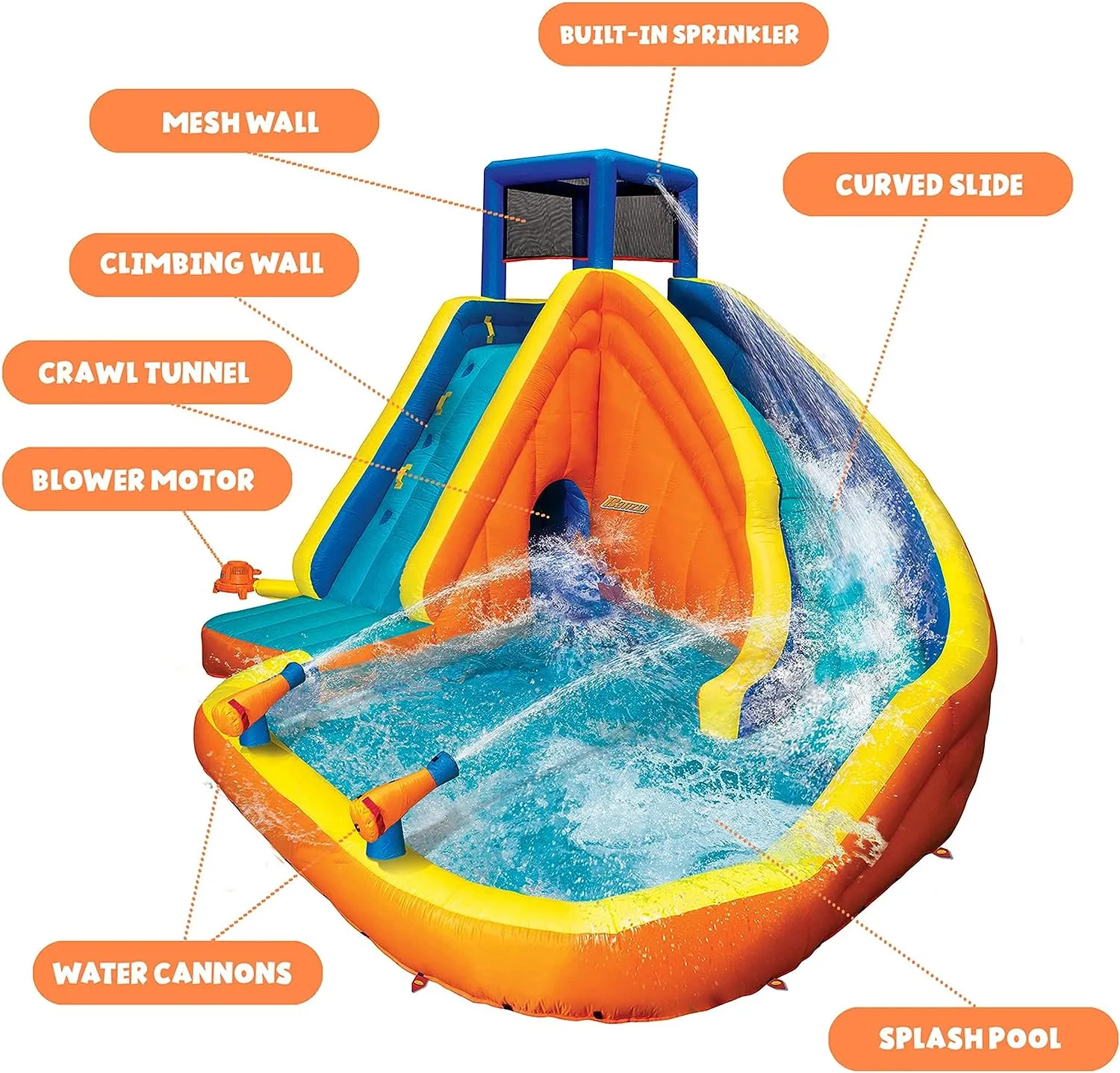 ITEM# 0187   Sidewinder Blast Water Park, Length: 15 ft, Width: 16 ft 10 in, Height: 10 ft 5 in, Inflatable Outdoor Backyard Water Slide Splash Bounce Climbing Toy, Multi (Watch Video)