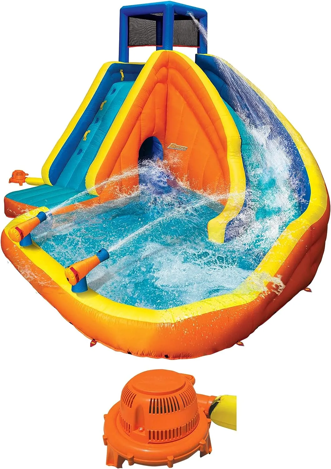 ITEM# 0187   Sidewinder Blast Water Park, Length: 15 ft, Width: 16 ft 10 in, Height: 10 ft 5 in, Inflatable Outdoor Backyard Water Slide Splash Bounce Climbing Toy, Multi (Watch Video)