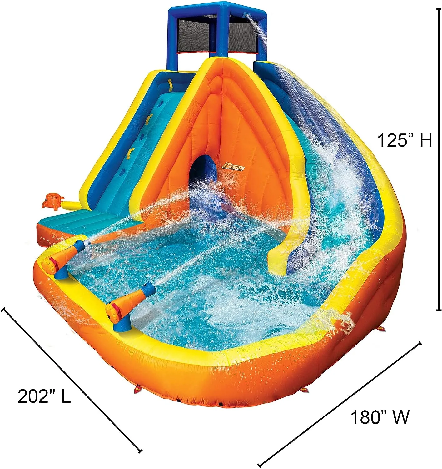 ITEM# 0187   Sidewinder Blast Water Park, Length: 15 ft, Width: 16 ft 10 in, Height: 10 ft 5 in, Inflatable Outdoor Backyard Water Slide Splash Bounce Climbing Toy, Multi (Watch Video)