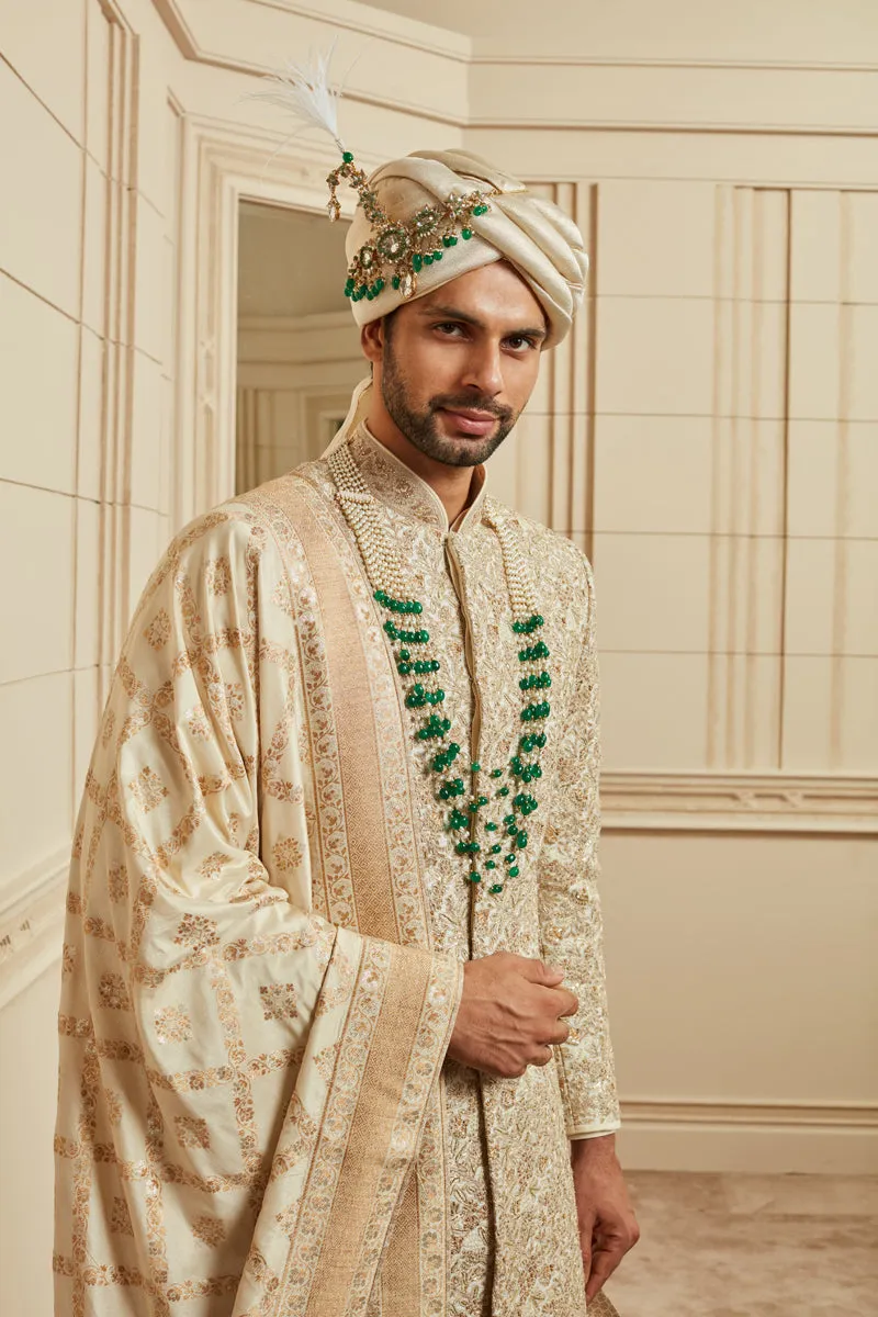 Ivory Brocade Embroidered Sherwani