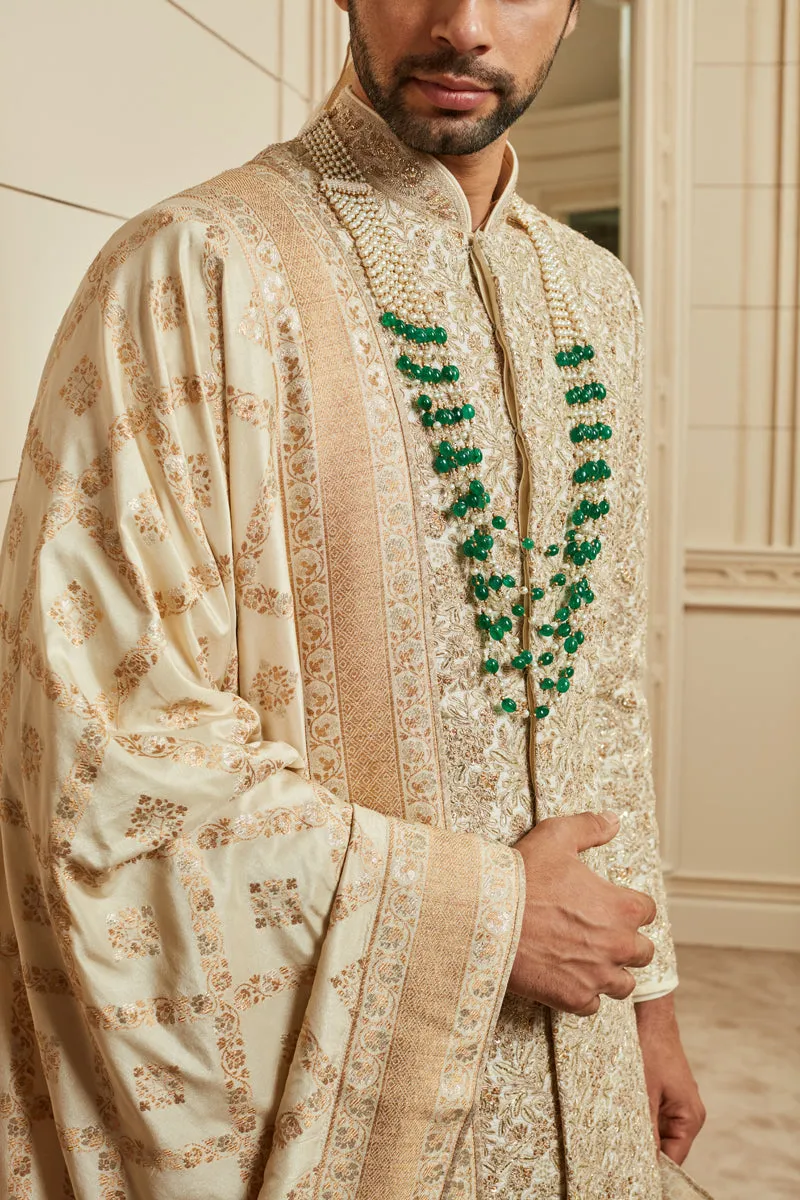 Ivory Brocade Embroidered Sherwani