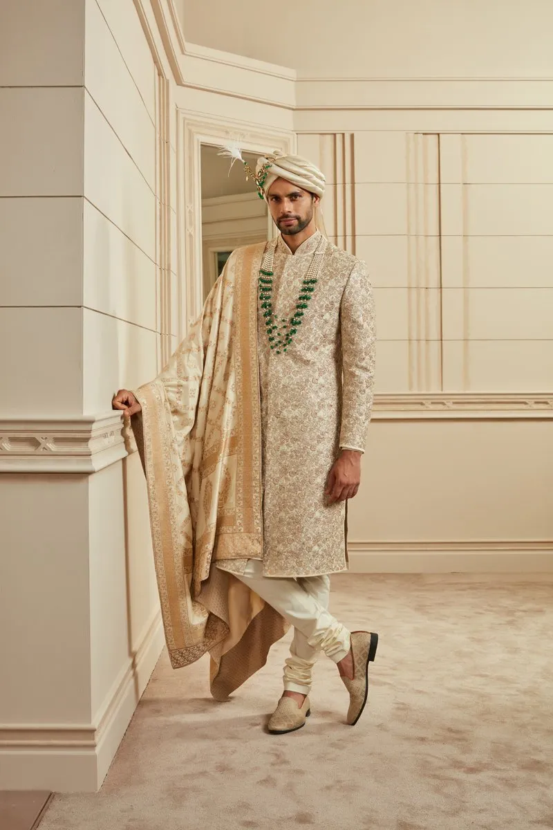 Ivory Brocade Embroidered Sherwani