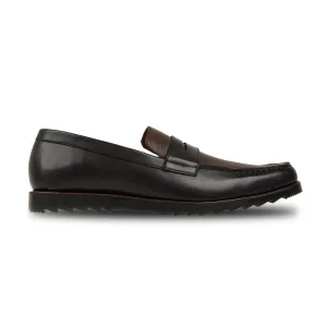 Kariya - Men's Dark Brown Calf and Pebble Grain Leather Loafer