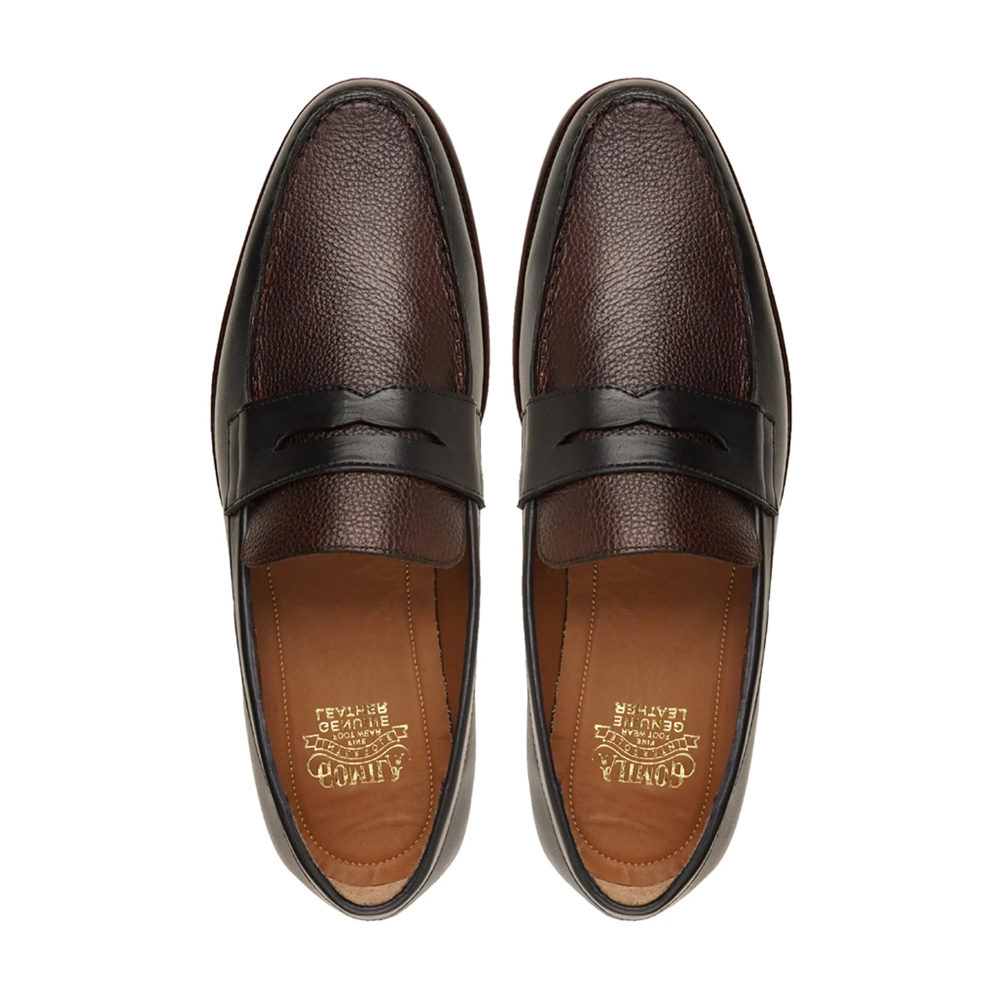 Kariya - Men's Dark Brown Calf and Pebble Grain Leather Loafer