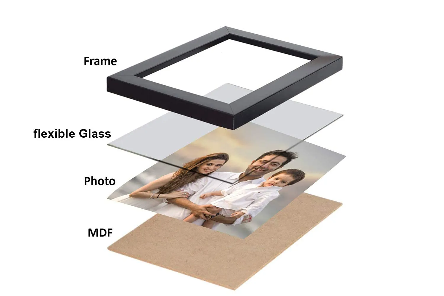 KDM HOME DECOR Photo frame 10x14 Inch Flexible Glass & Synthetic Wood Hanging/Table Top High Density Photo Frame for Wall Decoration Dark Brown