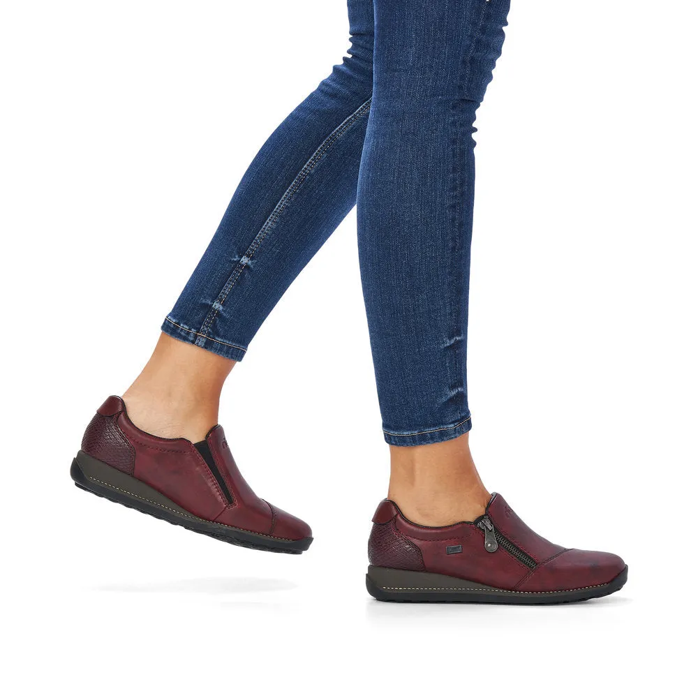 Ladies Rieker Burgundy Leather Zip Shoes 44265-35 Water Repellent sale