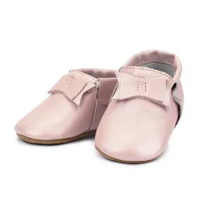 Leather Bow Moccasins - Pink Shimmer