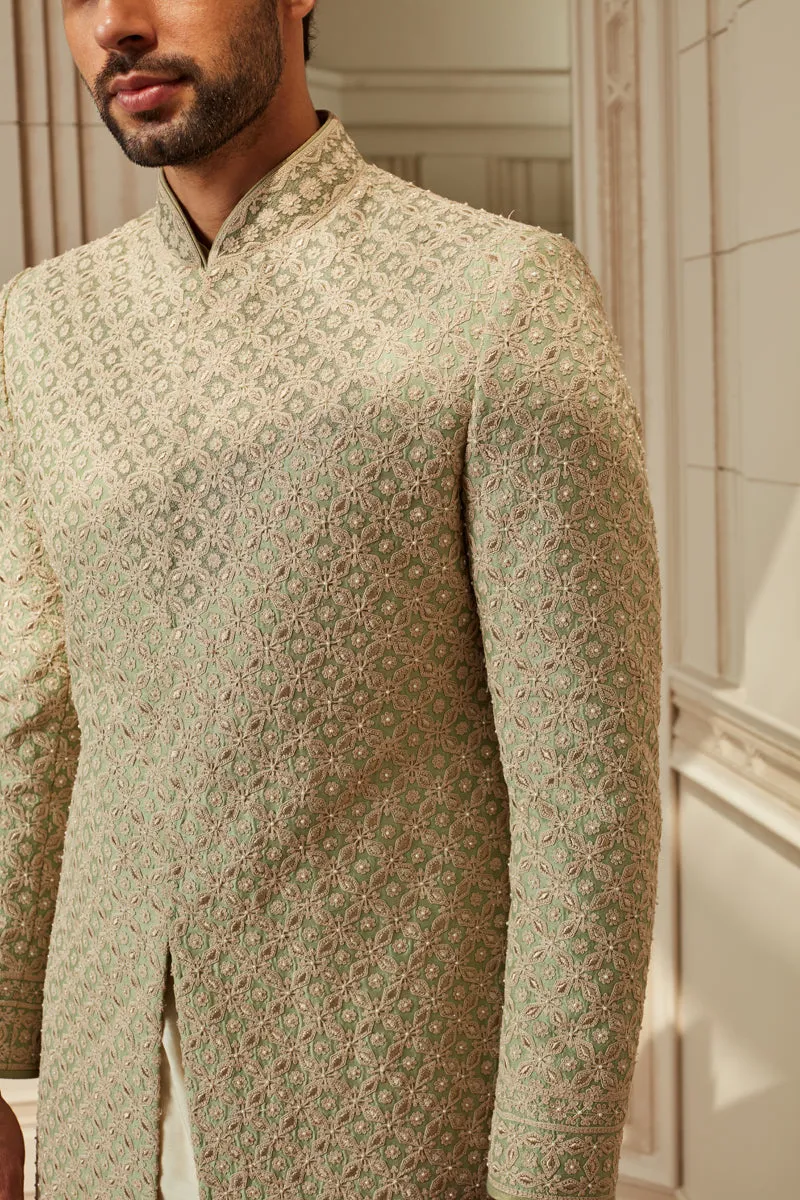 Light Green Embroidered Sherwani