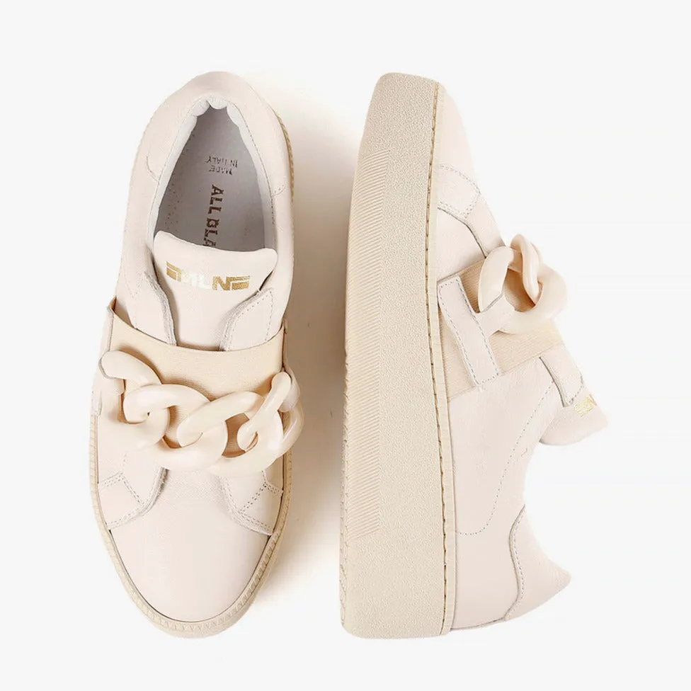 LINK SNEAK Ivory Leather Chain Sneakers