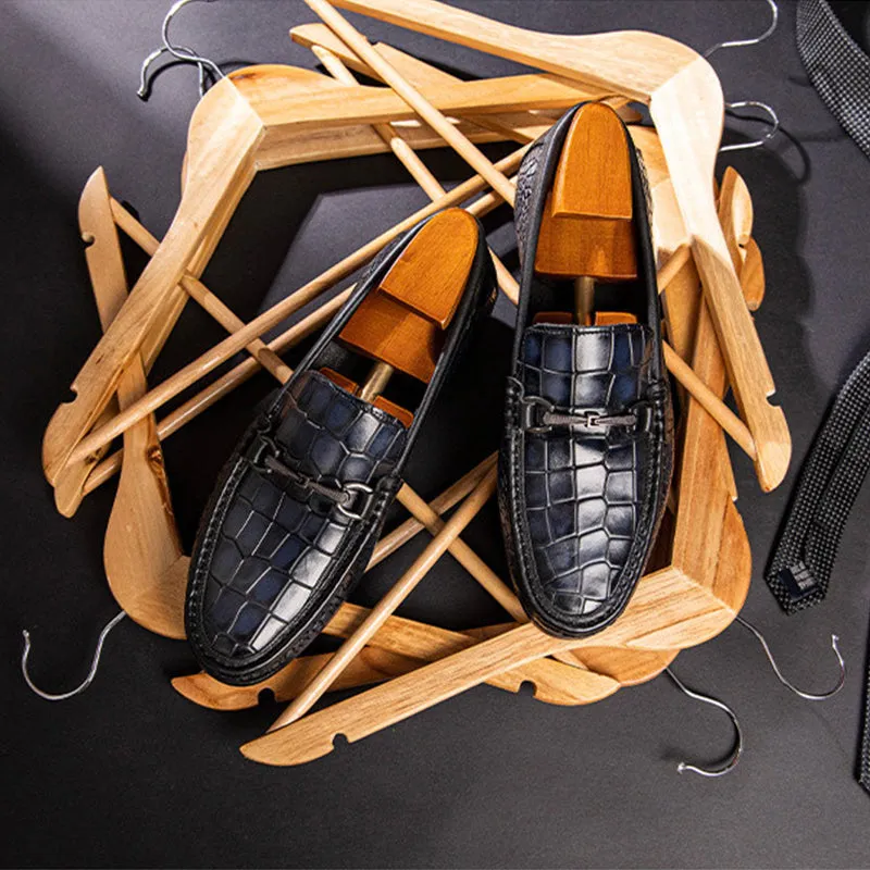 Luxury Alligator Print Leather Penny Loafers