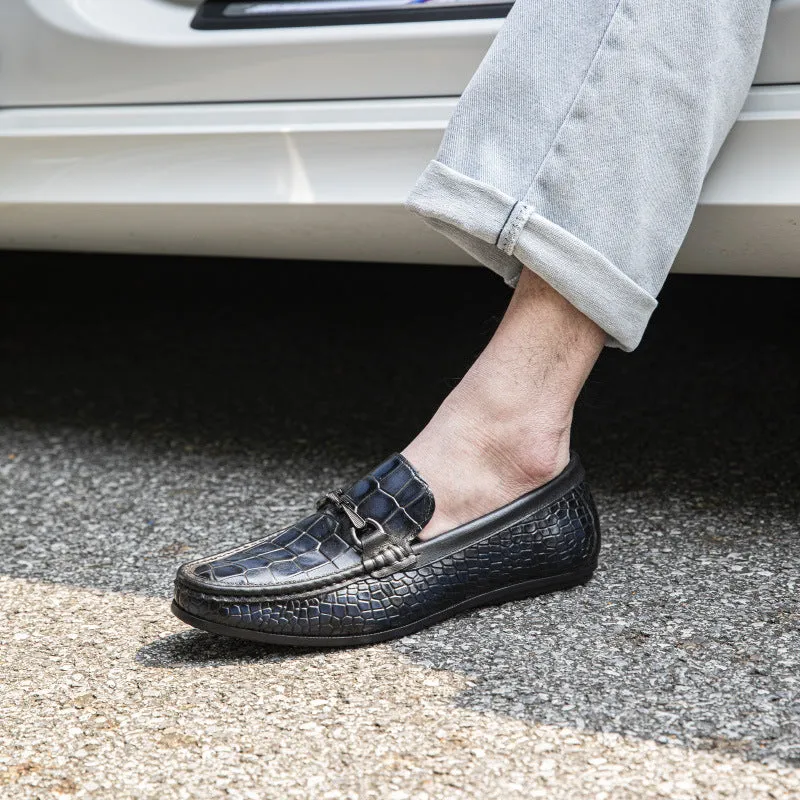 Luxury Alligator Print Leather Penny Loafers