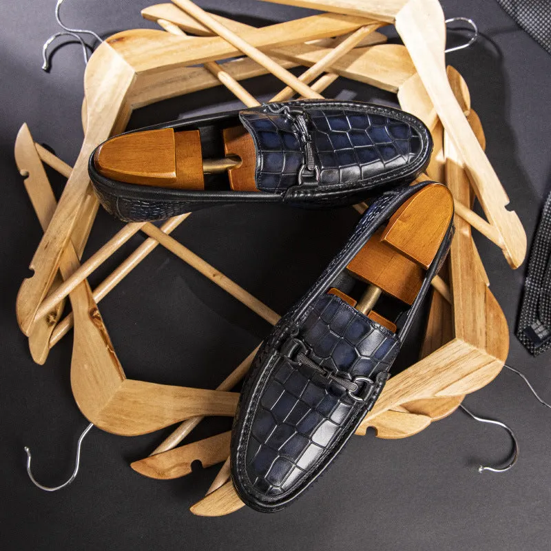 Luxury Alligator Print Leather Penny Loafers