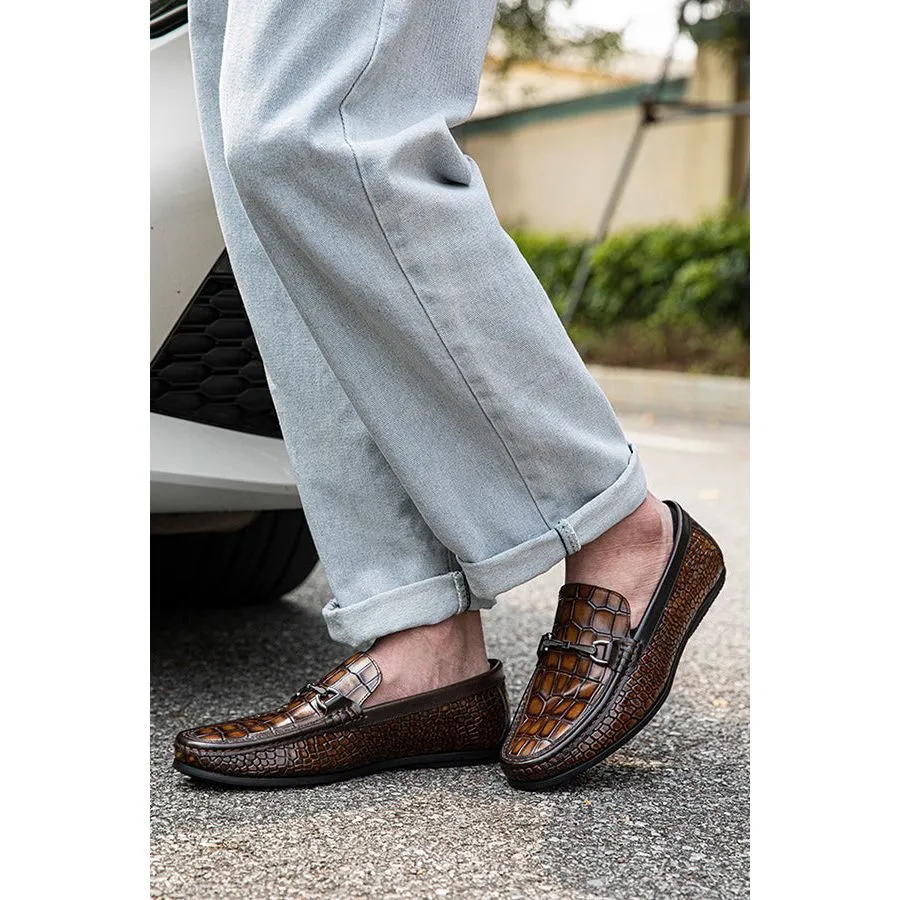 Luxury Alligator Print Leather Penny Loafers