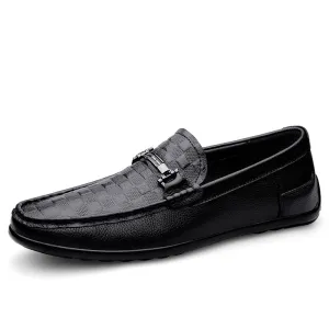 Luxury CrocEmbossed Round Toe Penny Loafers