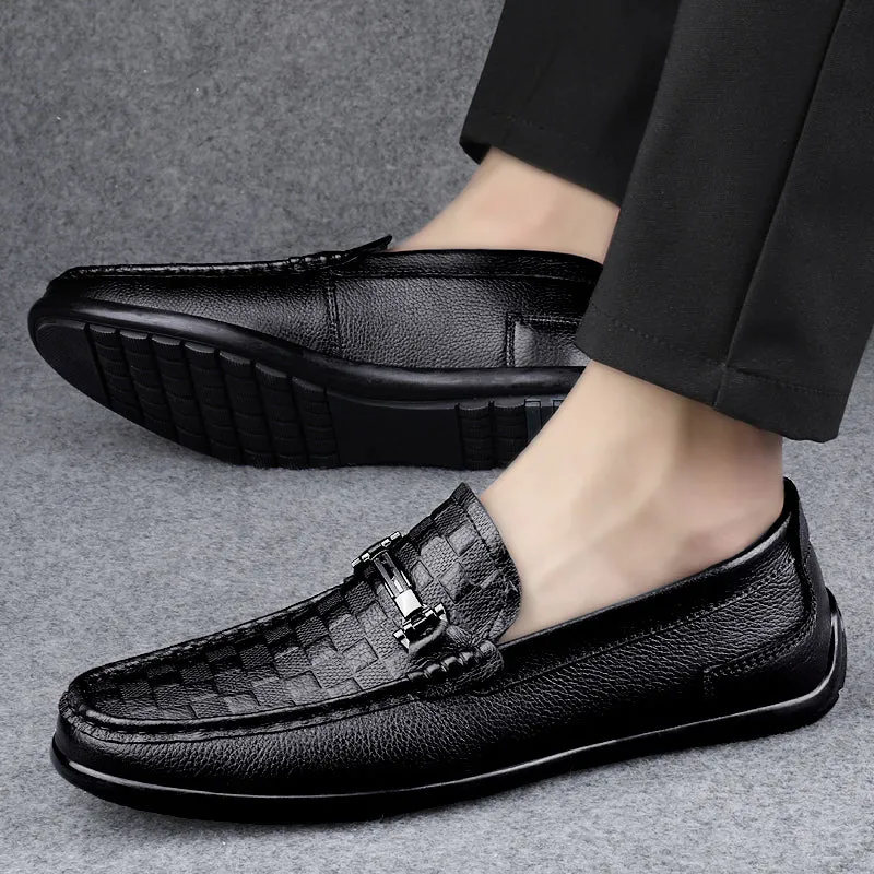 Luxury CrocEmbossed Round Toe Penny Loafers