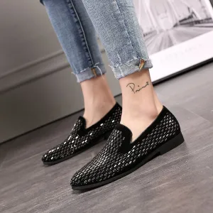 Luxury Italian Style Rhinestones Flats Moccasins Crystal Glitter Slip On Shoes-JonasParamount