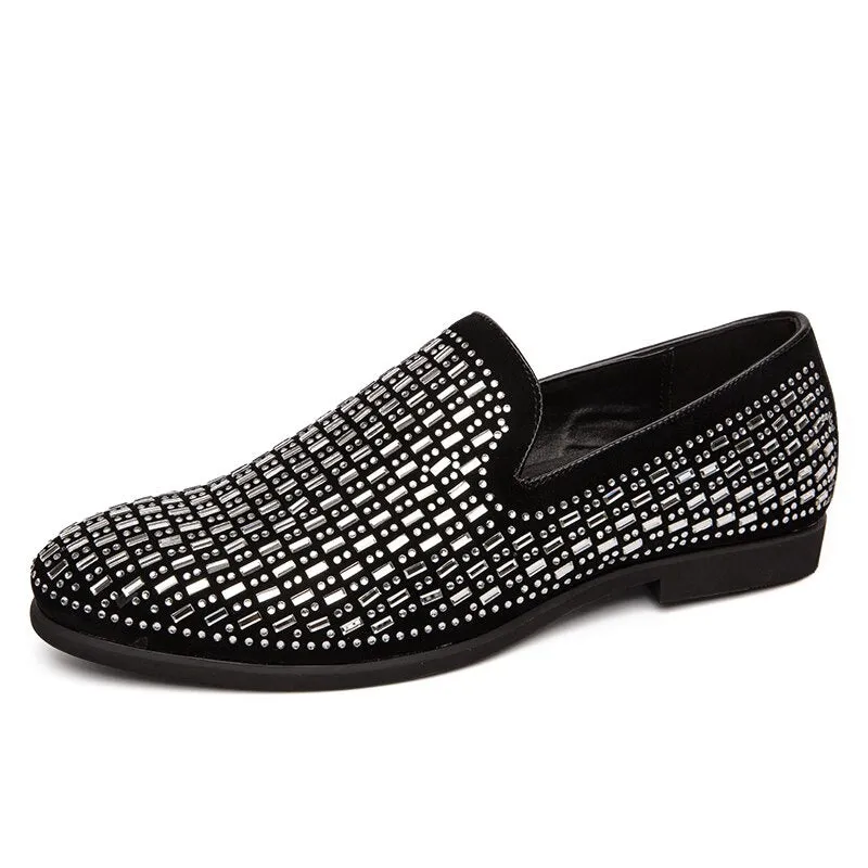 Luxury Italian Style Rhinestones Flats Moccasins Crystal Glitter Slip On Shoes-JonasParamount