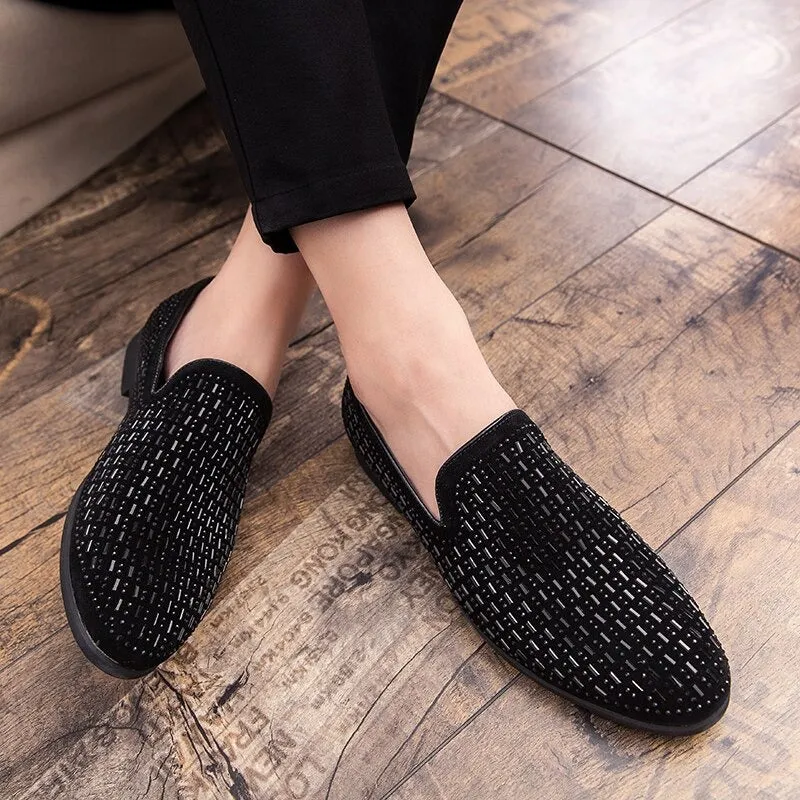 Luxury Italian Style Rhinestones Flats Moccasins Crystal Glitter Slip On Shoes-JonasParamount