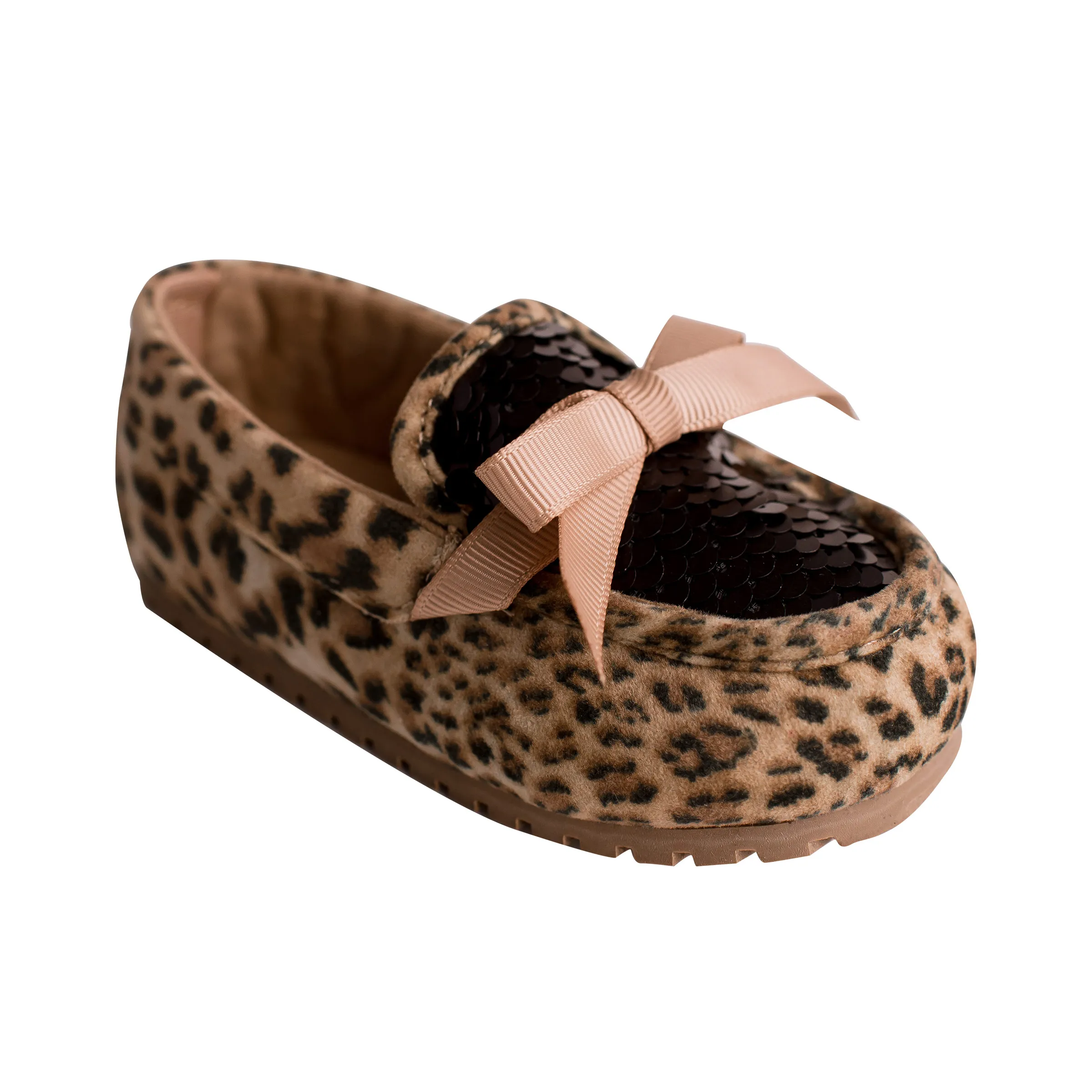 Madeline Leopard Suedecloth Driving Moc With Sequins & Bow  - Select Size