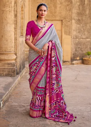 Magenta Purple Designer Patola Silk Saree with Zari Border & Stone work