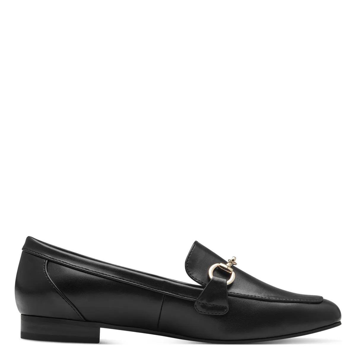 Marco Tozzi Black Matte Loafer: Timeless Elegance with a Golden Touch