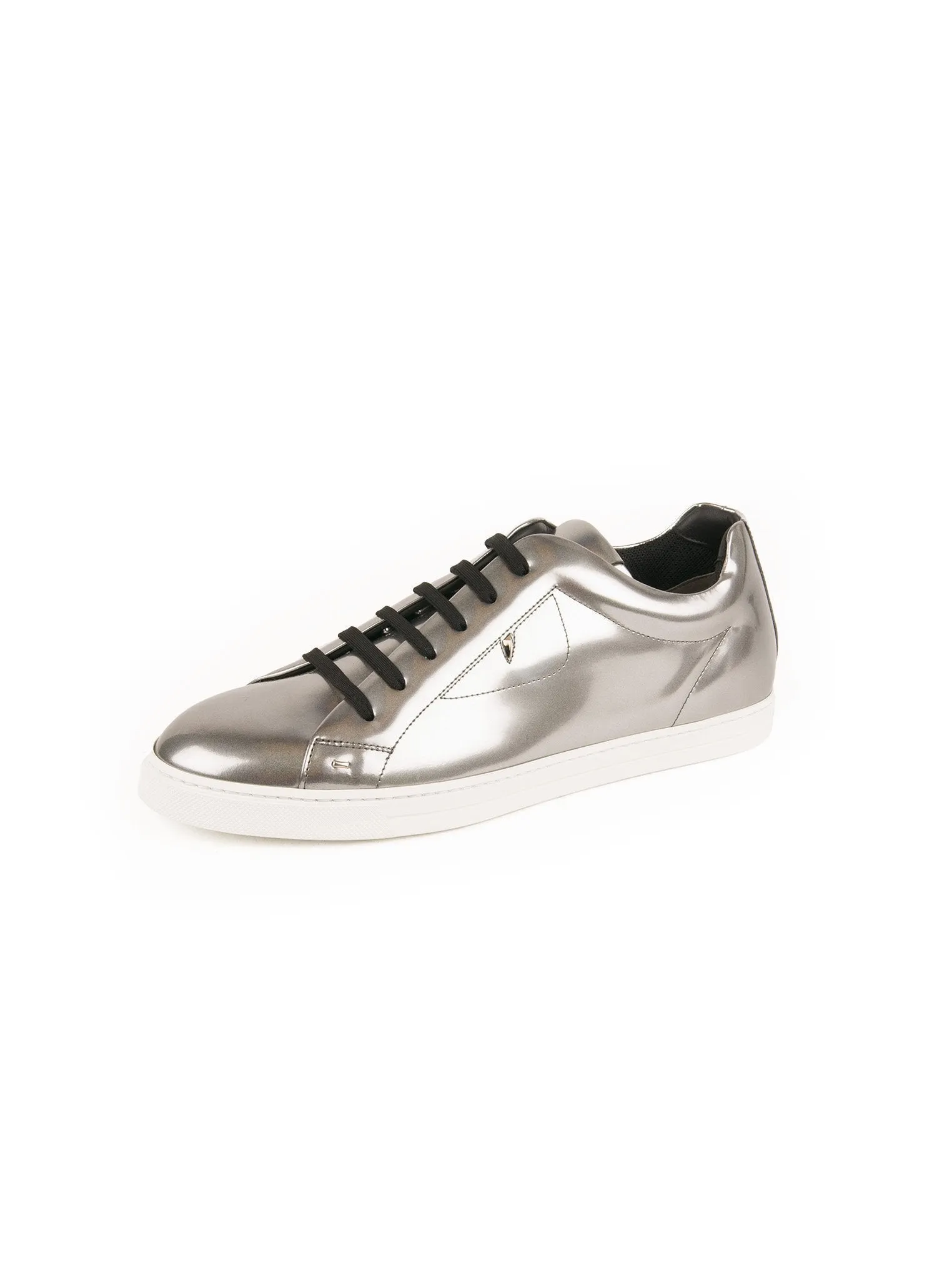 Metallic Leather Low Top Sneakers - Silver