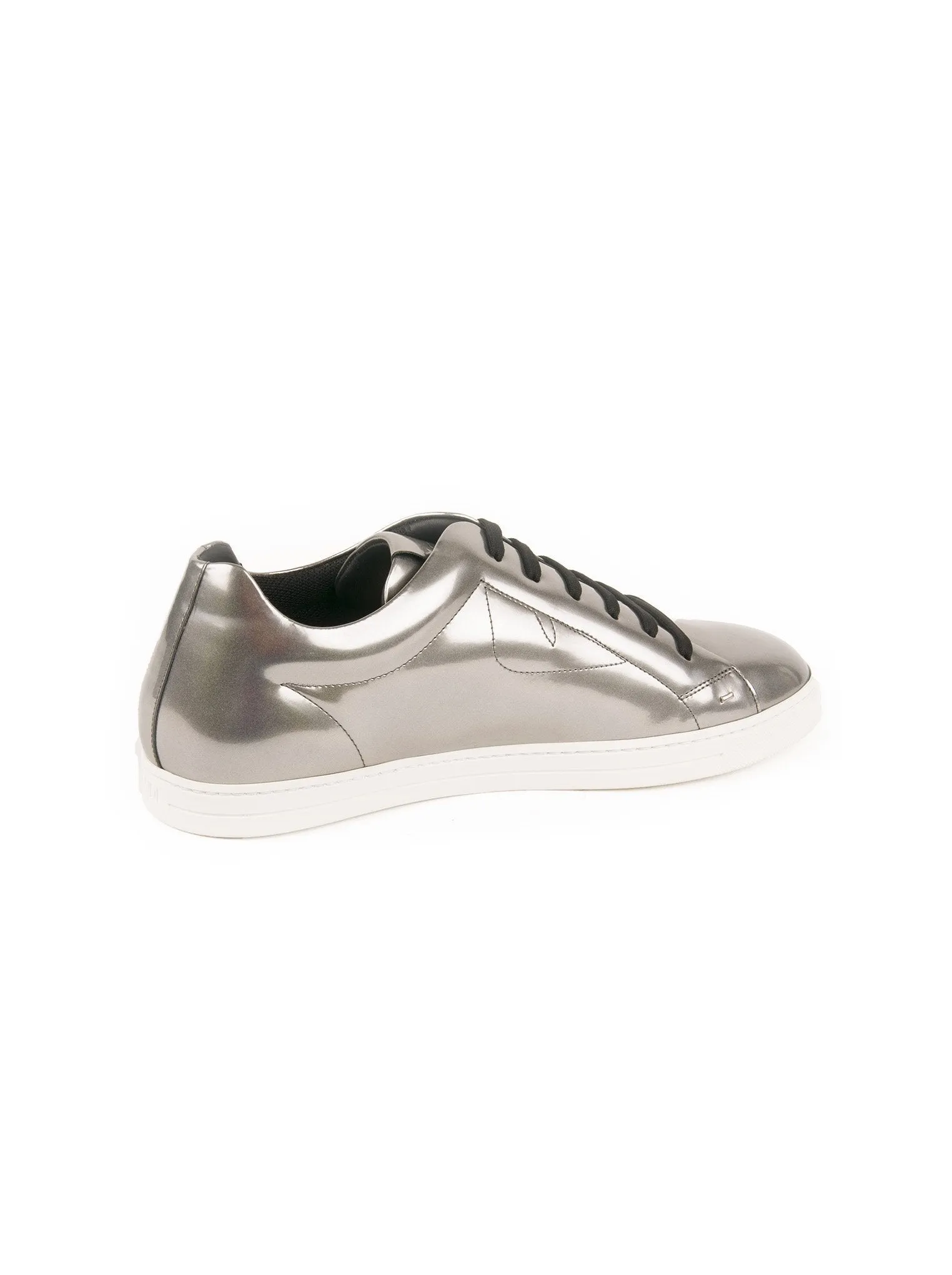 Metallic Leather Low Top Sneakers - Silver