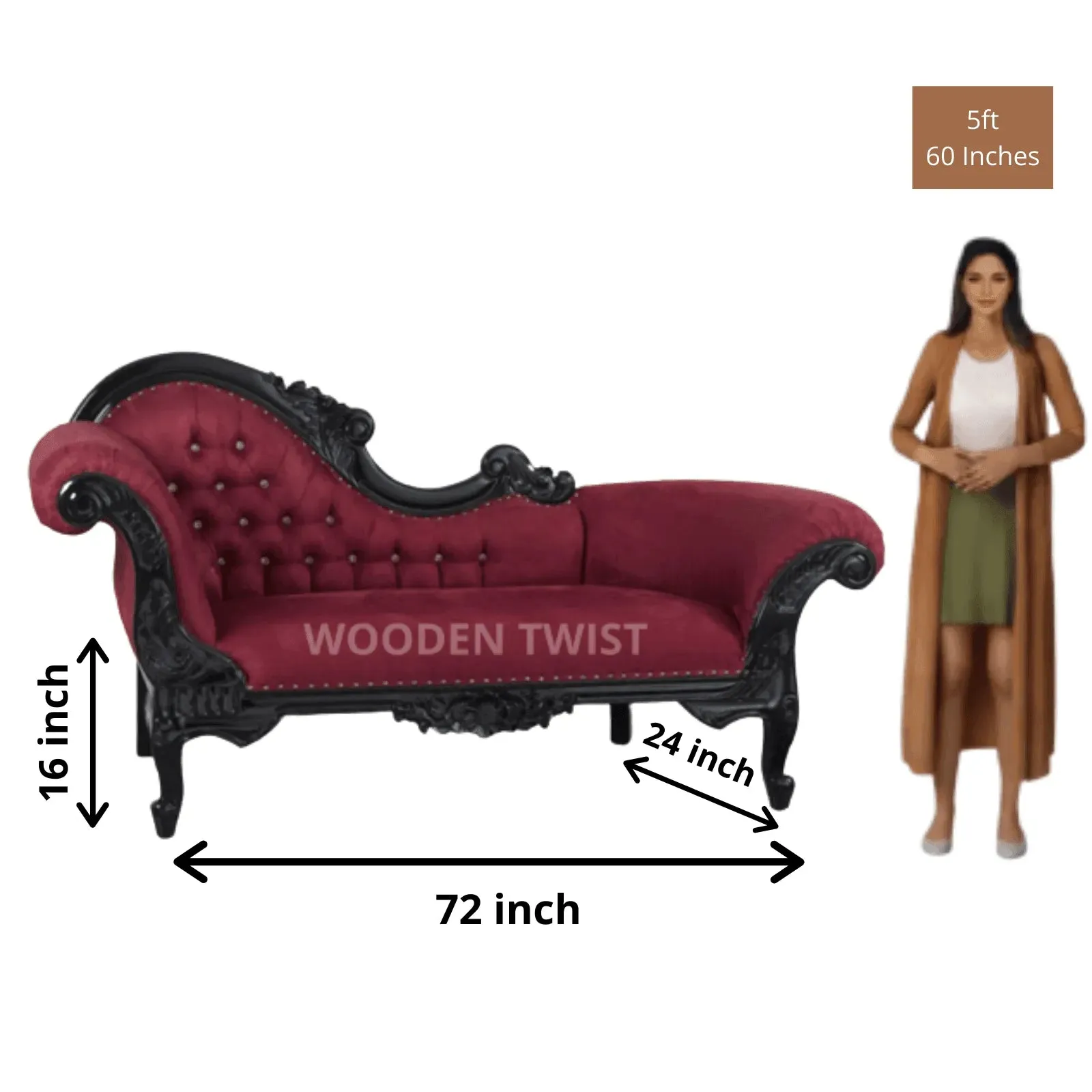 Modish Teak Wood Handcrafted Deewan Chaise Lounge (Black Finish Couch)