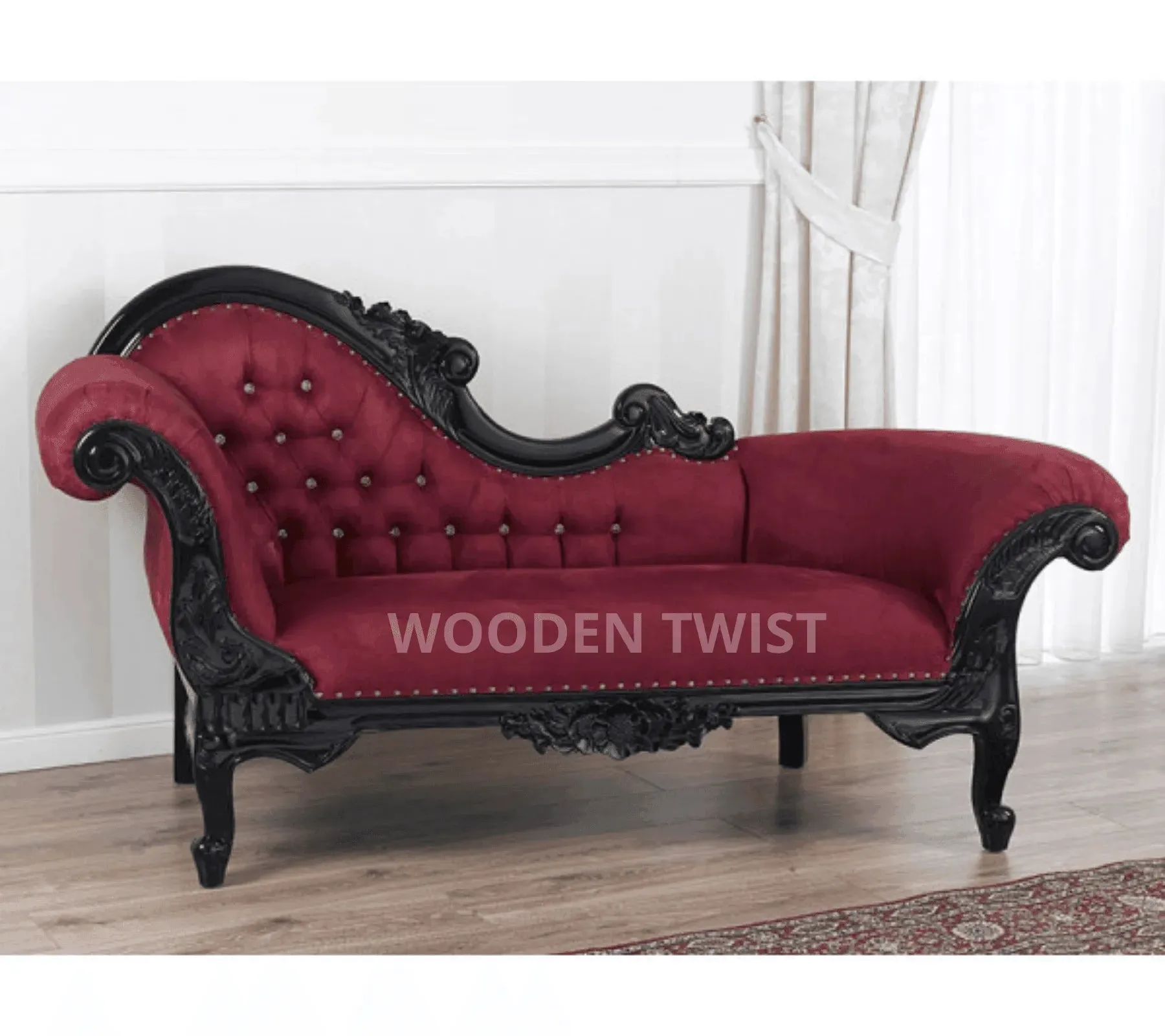 Modish Teak Wood Handcrafted Deewan Chaise Lounge (Black Finish Couch)