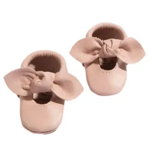 Newborn Blush Knotted Bow Baby Shoe