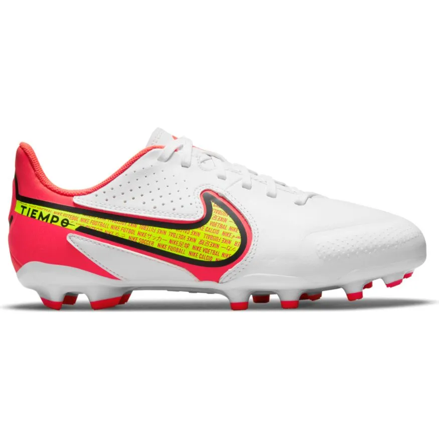 Nike Jr. Tiempo Legend 9 Academy MG-WHITE/VOLT/BRIGHT CRIMSON