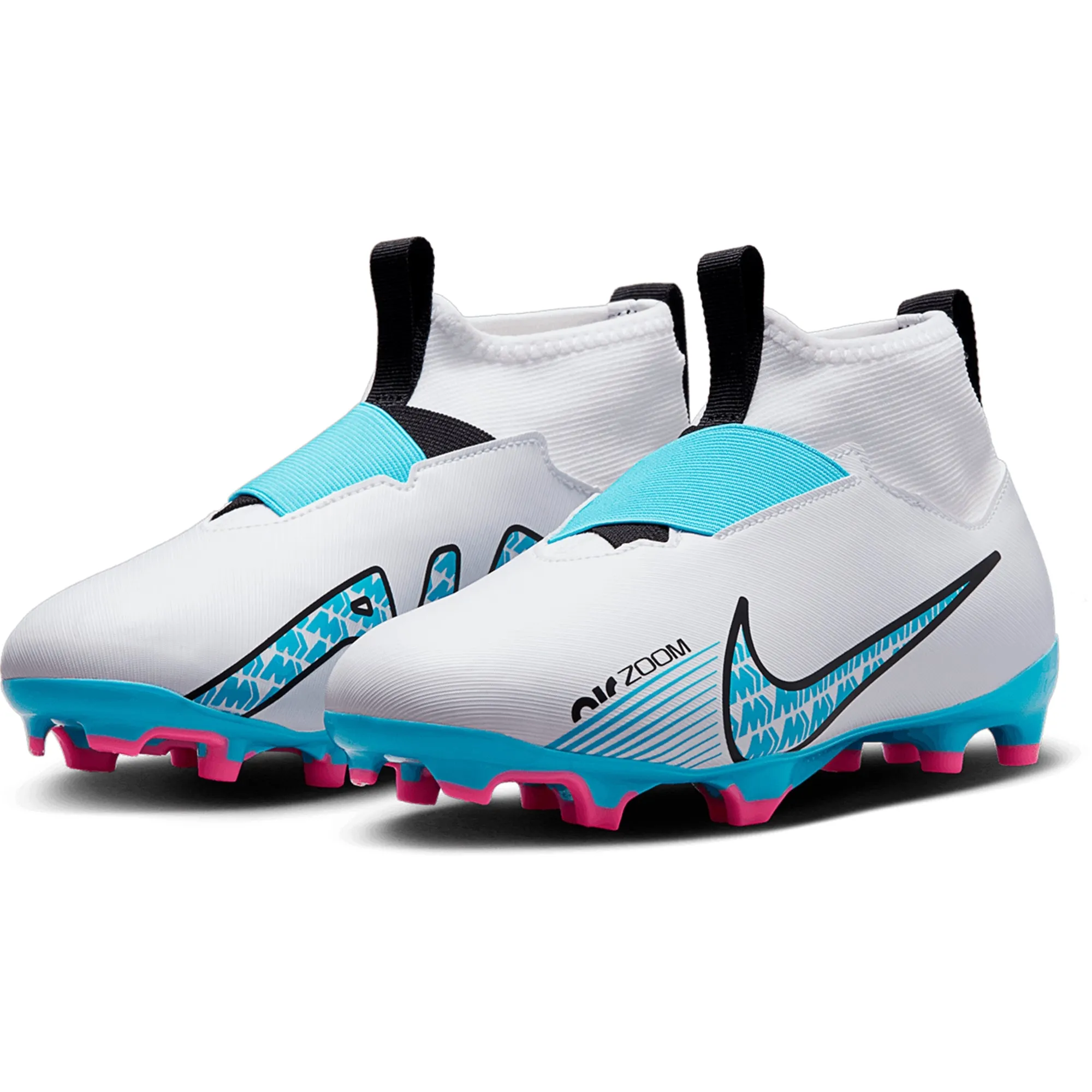 Nike Junior Zoom Mercurial Superfly 9 Academy FG/MG Soccer Cleats - White/Blue/Pink/Black