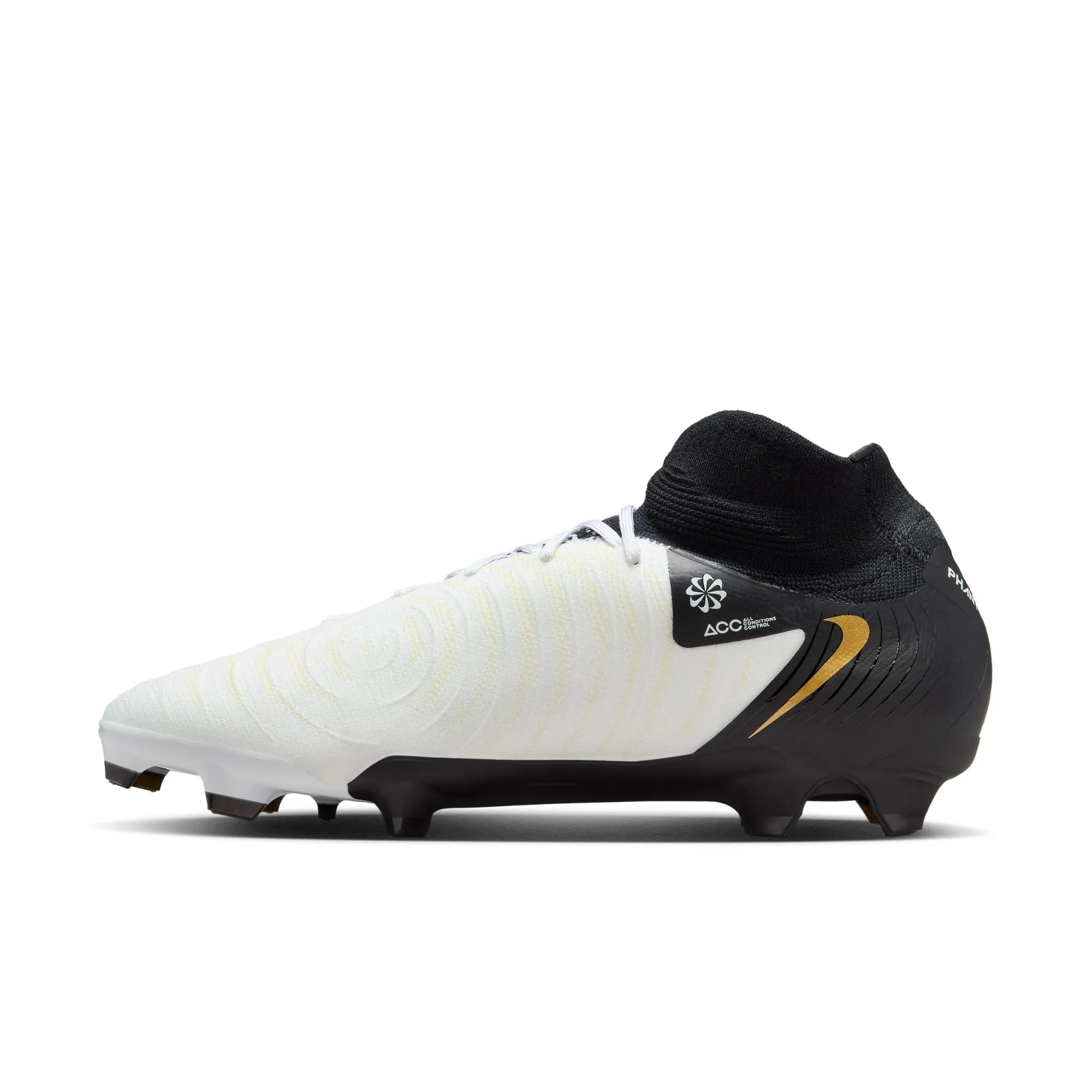 Nike Phantom Luna II Pro FG Firm Ground Soccer Cleat - White/Black/Metallic Gold Coin