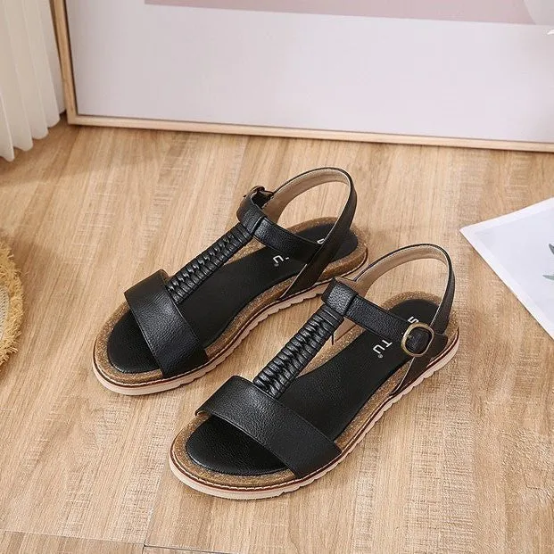 OCW Women Casual Flat Sandals Elastic Nonslip T-strap Summer HolIdays Footwear