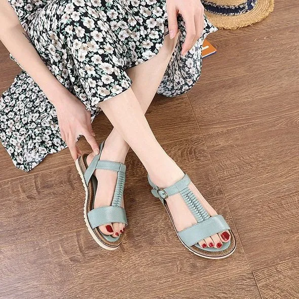 OCW Women Casual Flat Sandals Elastic Nonslip T-strap Summer HolIdays Footwear