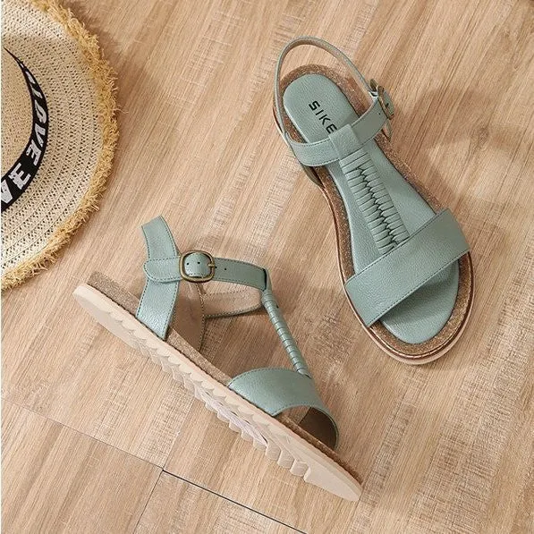 OCW Women Casual Flat Sandals Elastic Nonslip T-strap Summer HolIdays Footwear