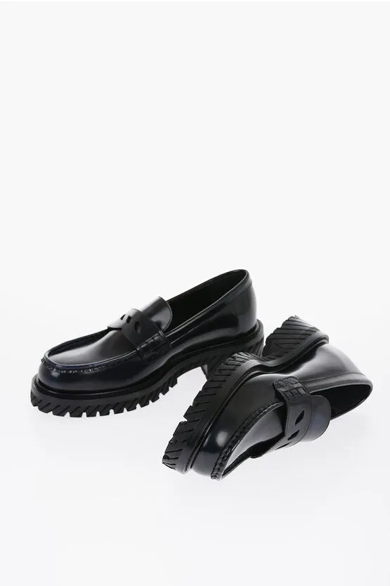 Off-White Leather COMBAT Penny Loafers with Carrion Sole