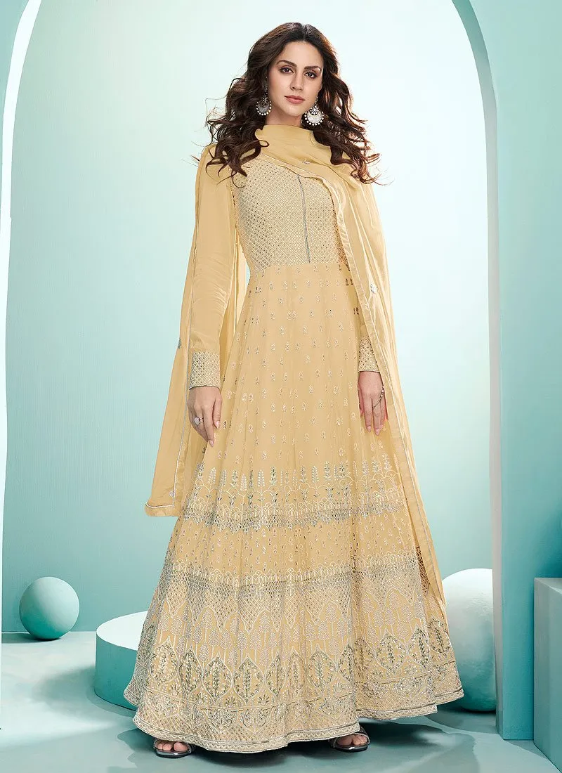 Pale Yellow Georgette Chikankari Embroidered Anarkali