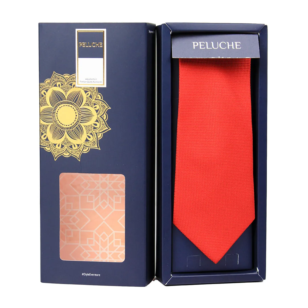 Peluche Modish Red Neck Tie & Pocket Square Set for Men