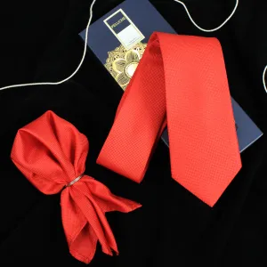 Peluche Modish Red Neck Tie & Pocket Square Set for Men