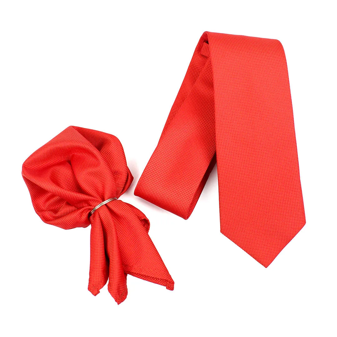 Peluche Modish Red Neck Tie & Pocket Square Set for Men