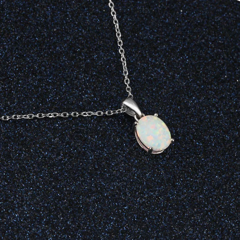 Personalized 925 Sterling Silver Necklace for Women with Milky Opal Pendant, Wedding Gift for Girls