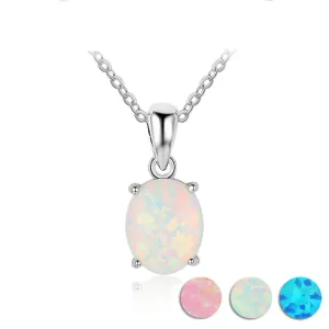 Personalized 925 Sterling Silver Necklace for Women with Milky Opal Pendant, Wedding Gift for Girls