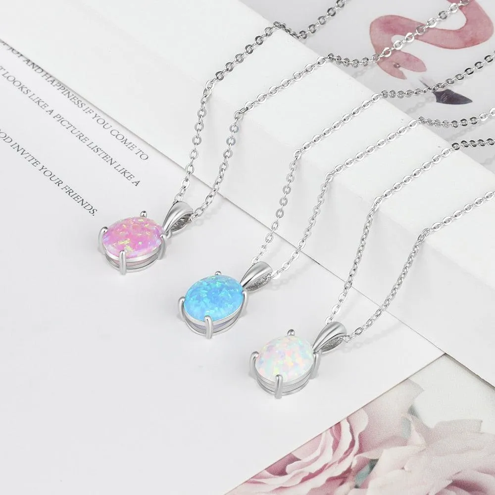 Personalized 925 Sterling Silver Necklace for Women with Milky Opal Pendant, Wedding Gift for Girls