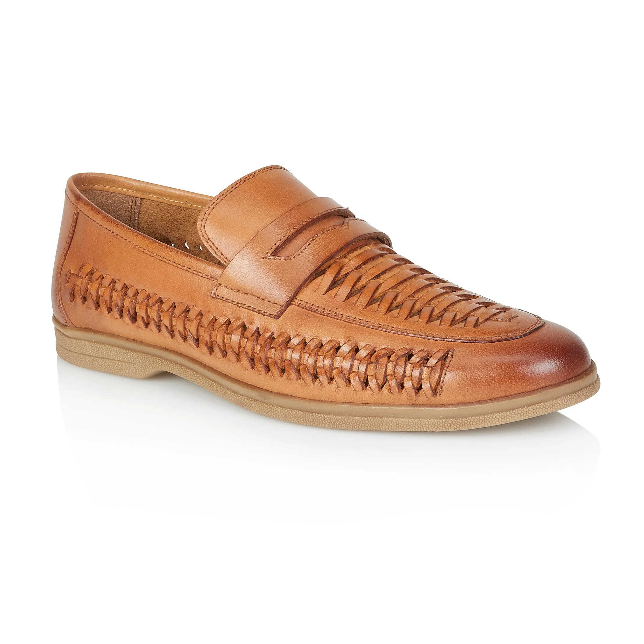 Perth Leather Woven Loafer - Tan