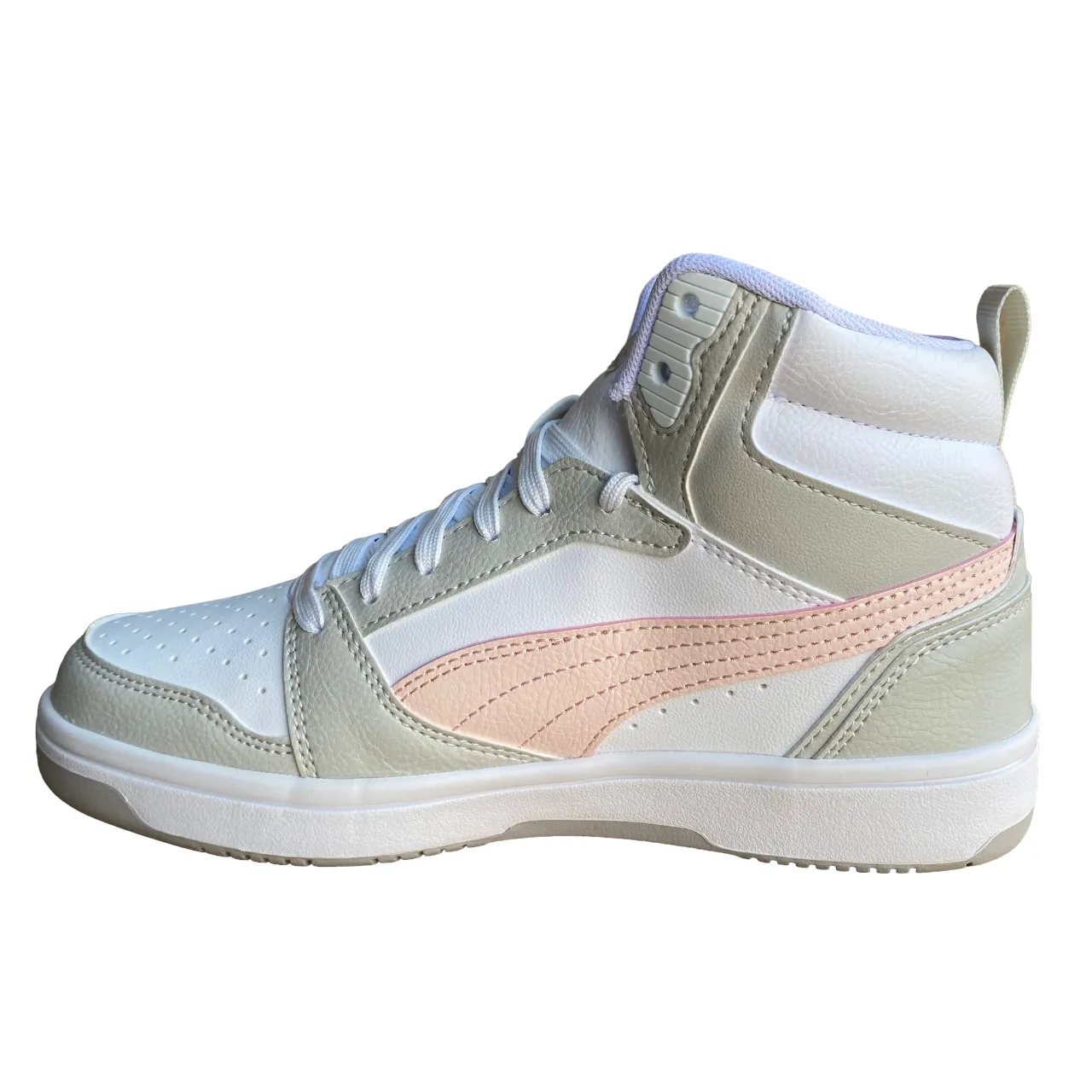 Puma Scarpa sneakers alta da ragazza Rebound v6 Mid 393831 04 bianco-rosa-grigio