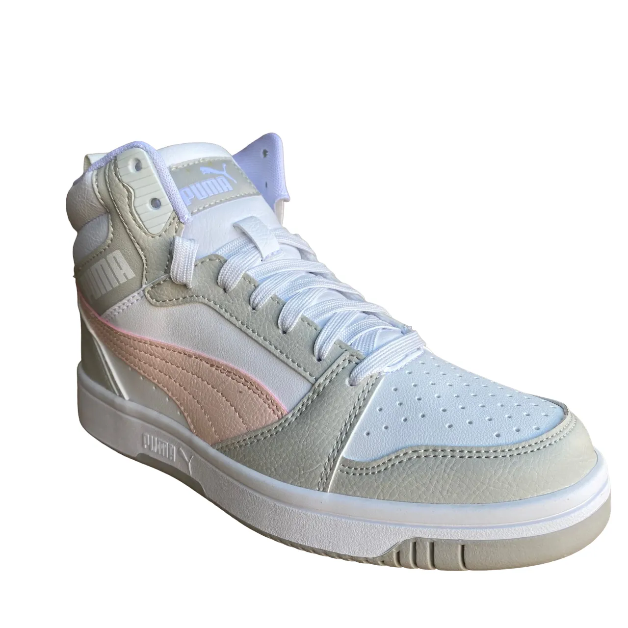 Puma Scarpa sneakers alta da ragazza Rebound v6 Mid 393831 04 bianco-rosa-grigio