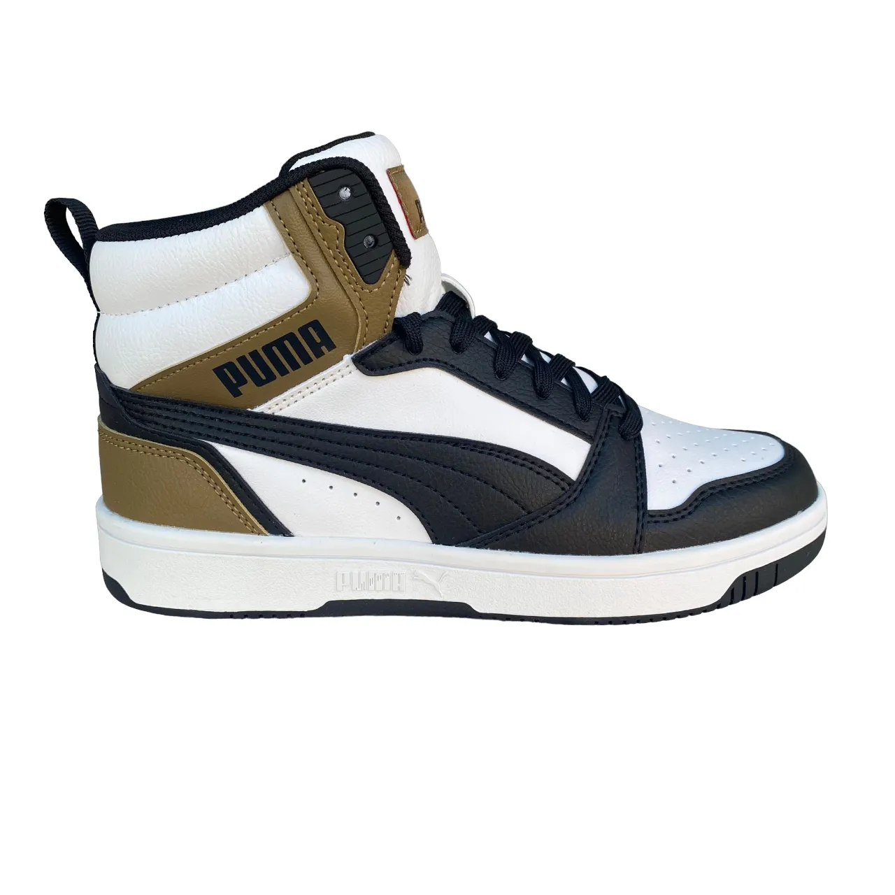 Puma Scarpa sneakers alta da ragazzo Rebound v6 Mid 393831 08 bianco-nero-cioccolato