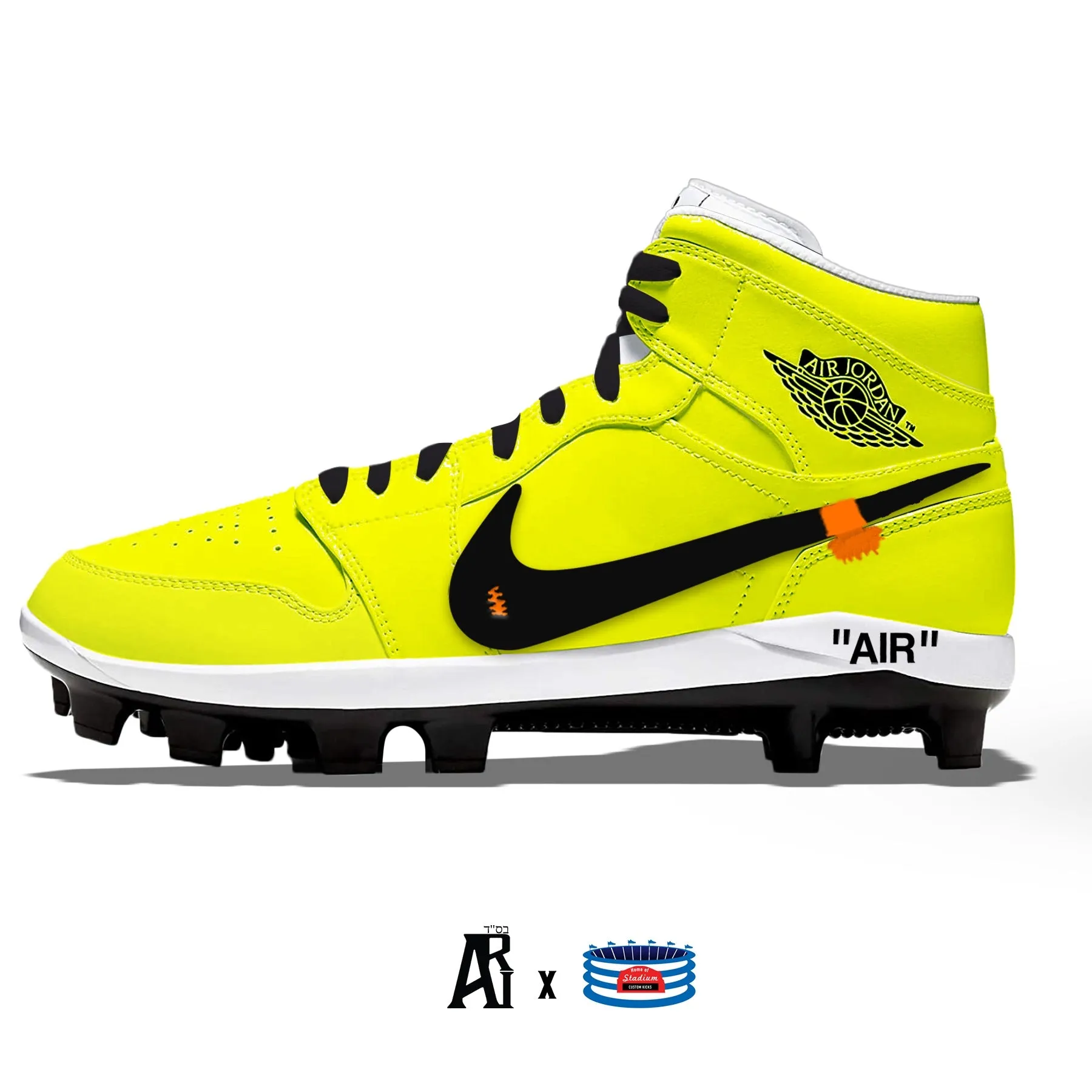 "OW Volt" Jordan 1 Retro Cleats