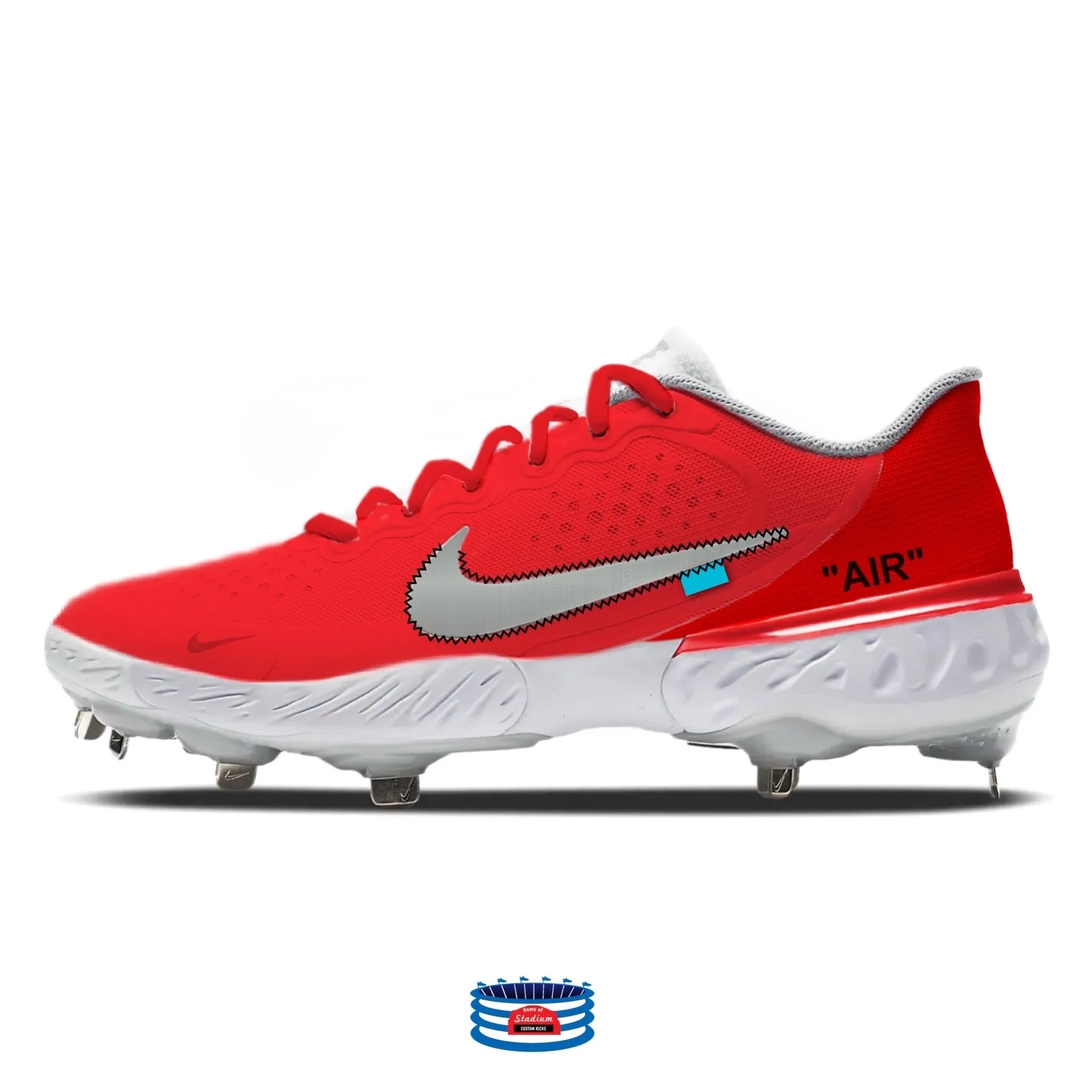 "Red Force OW" Nike Alpha Huarache Elite 3 Low Cleats by Stadium Custom Kicks